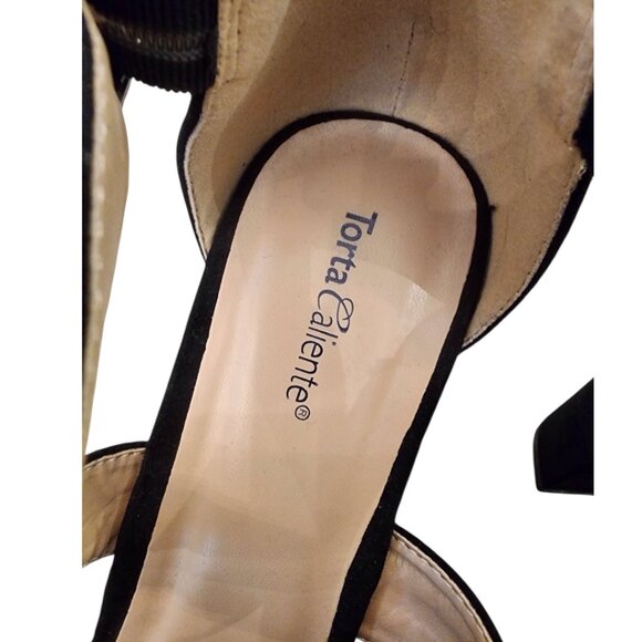 TORTA CALIENTE Black Heels Ladies 9W Criss Cross Strappy Open Toe Sandal Pumps - Picture 10 of 12